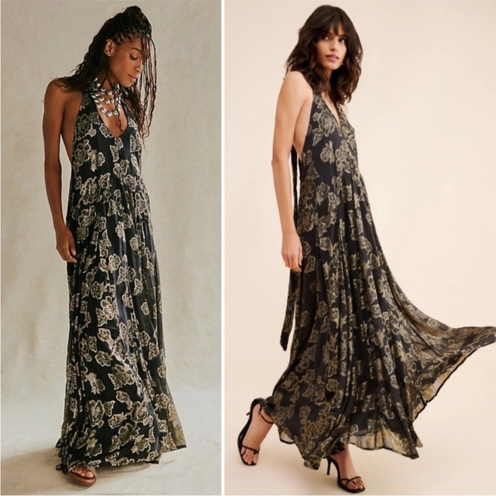 Free People Holding On Convertible Maxi Dress Metallic Cocktail Size Medium M